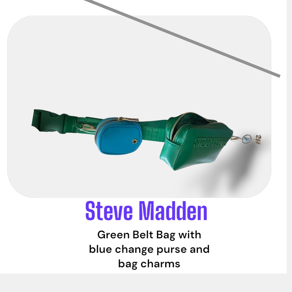 Steve Madden Green Belt Bag with Blue Coin Purse and Charms | NWT